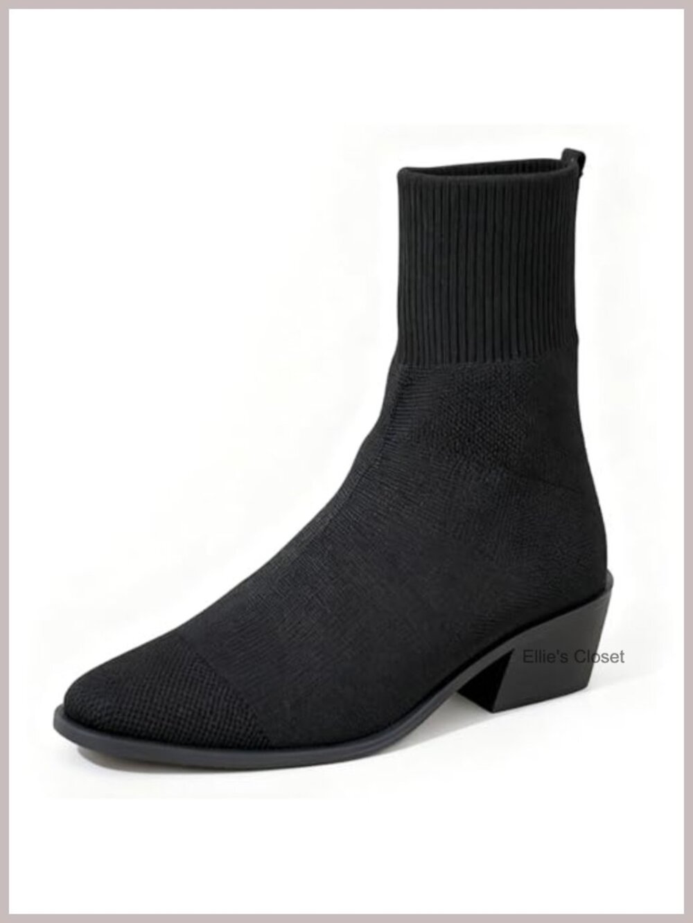Chunky Low Heel Knit Sock Ankle Booties for Women Slip On Block Heel Boots